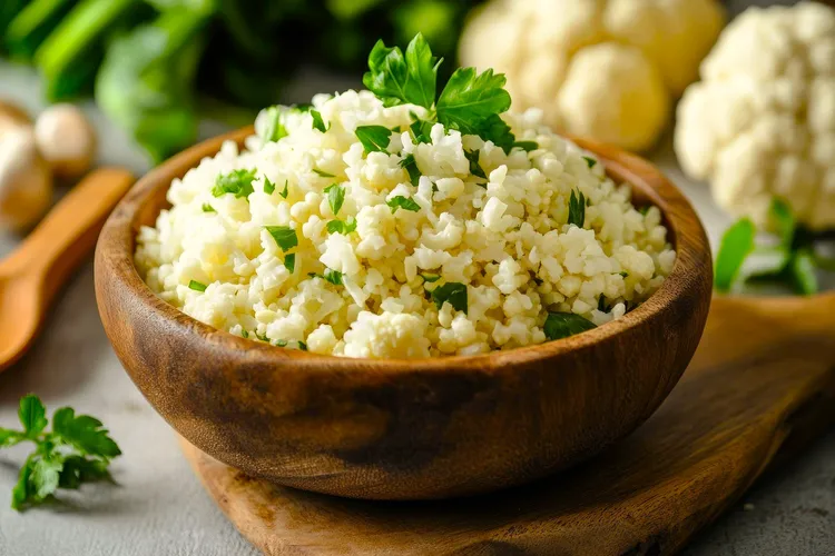 Cauliflower rice with olive oil, salt and pepper