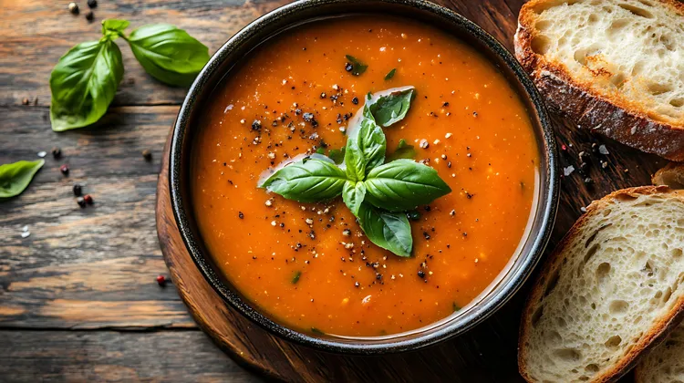 Chilled fresh tomato and basil soup