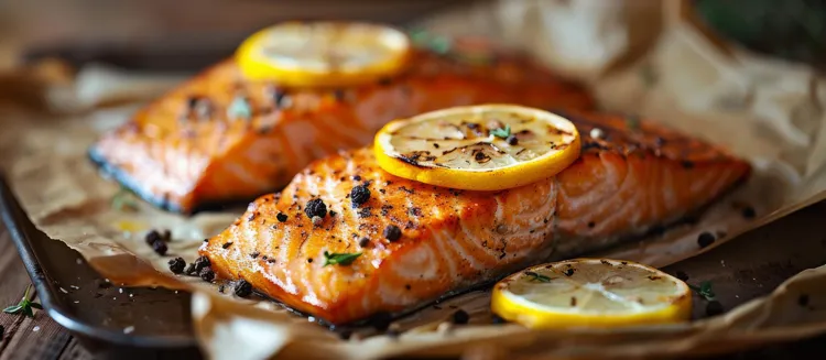 Honey mustard baked salmon with lemon and black pepper