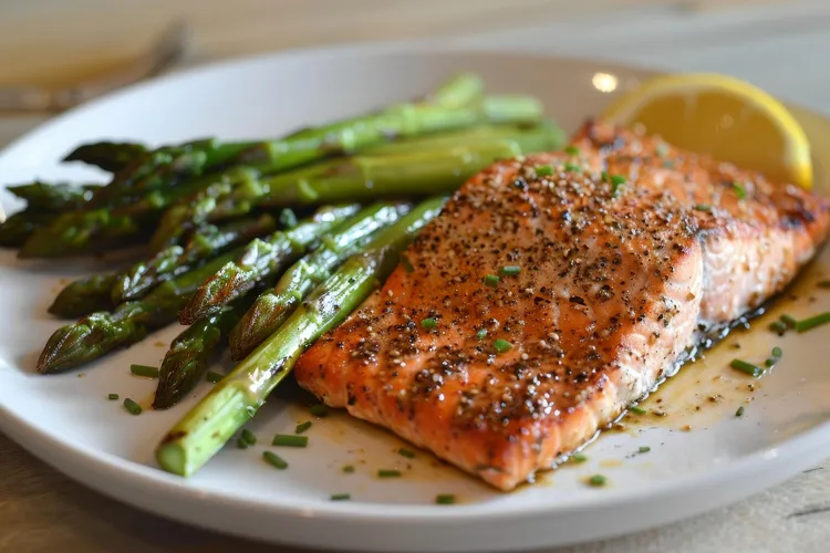 Lemon-butter baked salmon with roasted asparagus