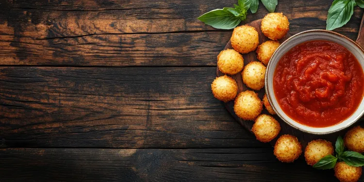 Fried mozzarella balls with tomato sauce