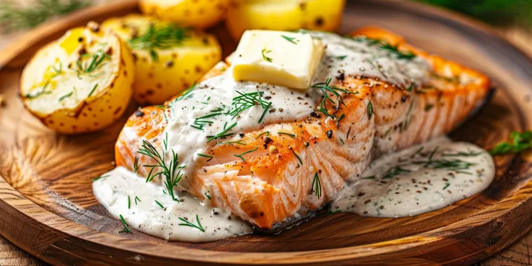 Grilled salmon with lemon dill butter
