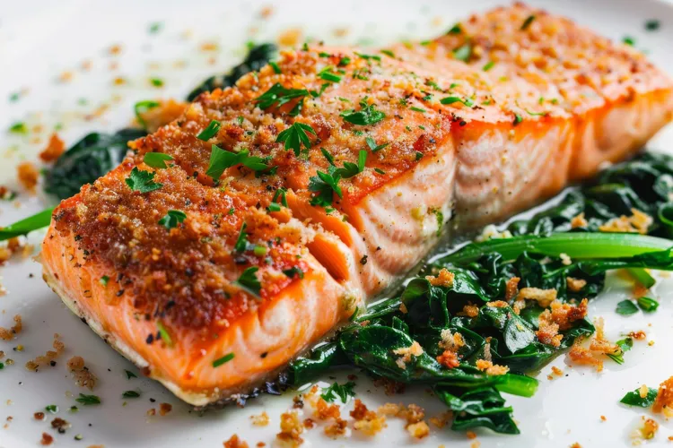 Honey mustard panko-crusted salmon with lemon and parsley