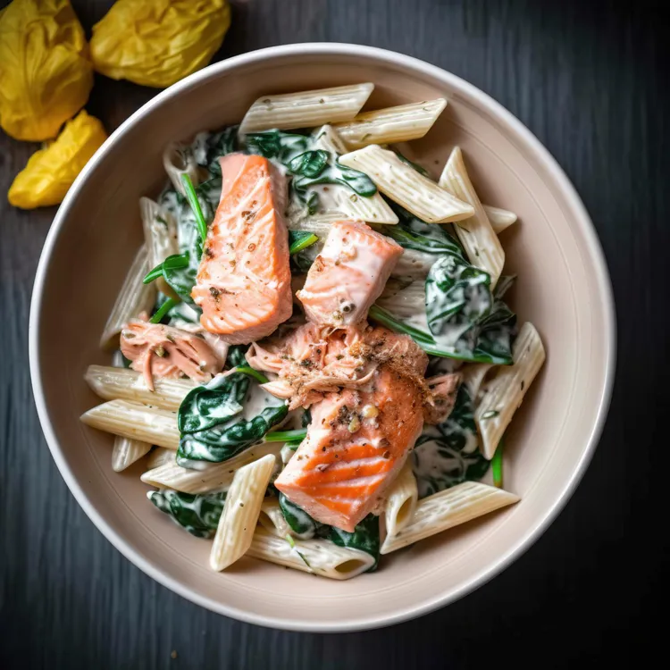Hot smoked salmon pasta