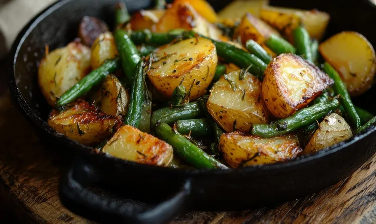Lemon roasted potatoes and beans