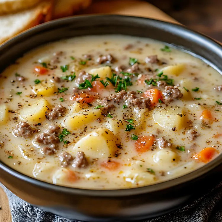 Low-fat cheeseburger soup