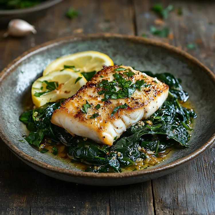 Macadamia-crusted fish with lemon spinach