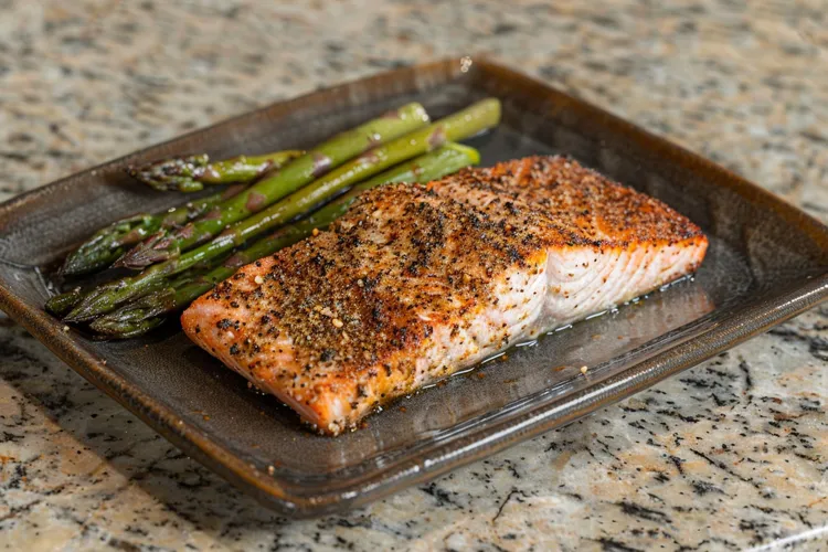 Maple mustard glazed salmon with black pepper