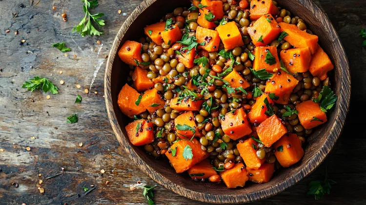 Maple-roasted carrots and lentils