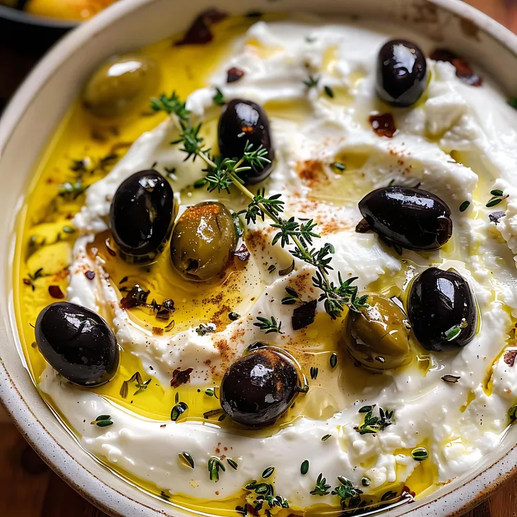 Mixed olive and thyme baked ricotta