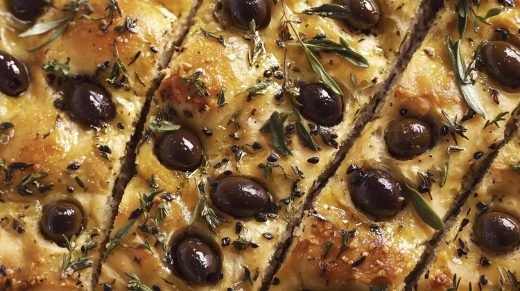 Olive focaccia with thyme & sea salt