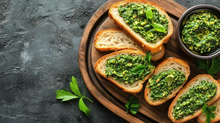 Parsley pesto garlic breads