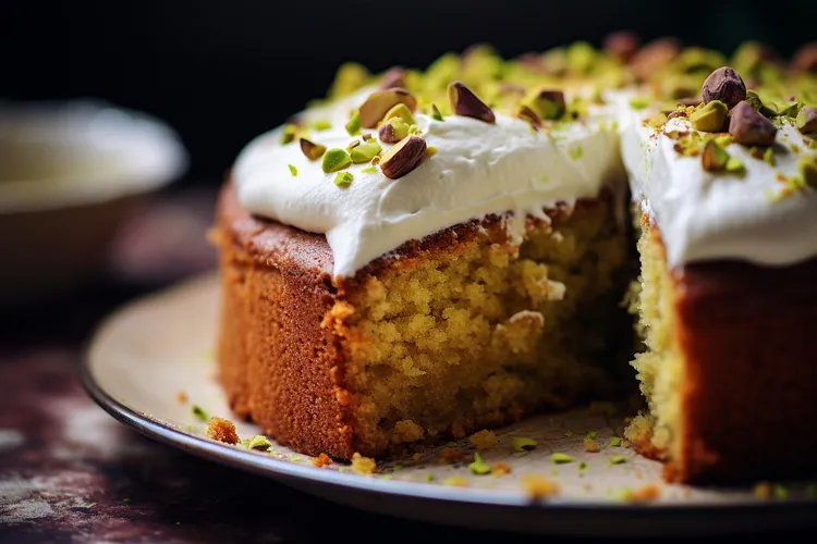 Pistachio cake with honey icing
