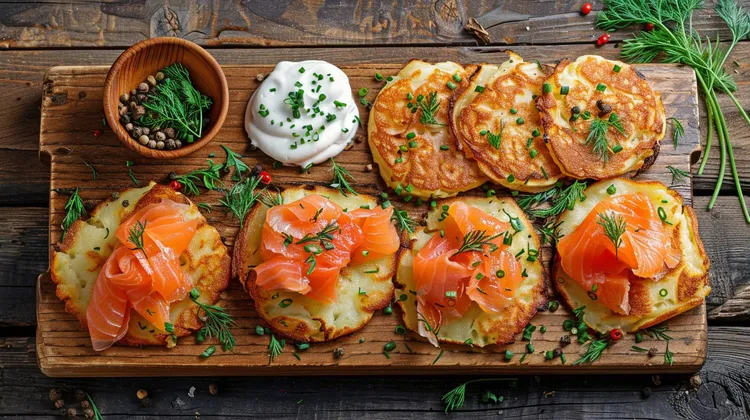 Potato pancakes with smoked salmon