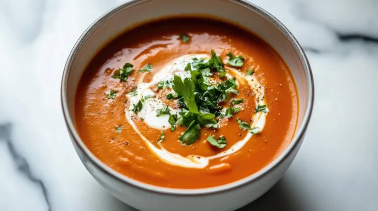 Roasted capsicum, tomato & coriander soup