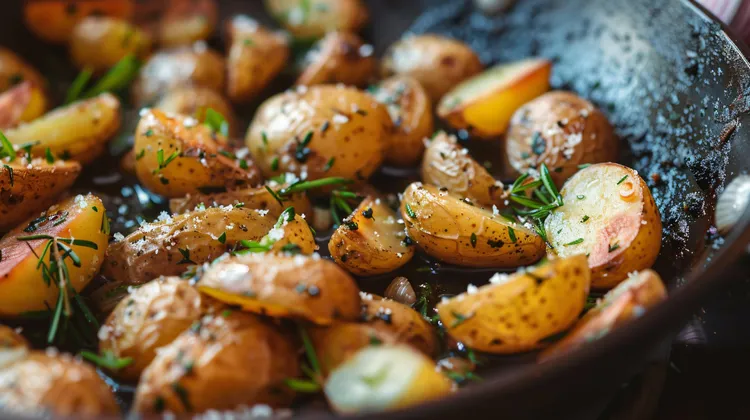 Roasted garlic & baby potatoes with rosemary