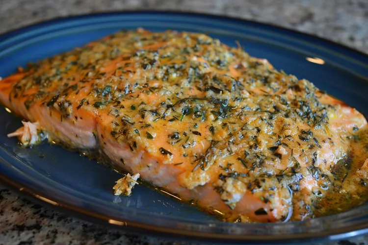 Roasted salmon with tarragon and chives