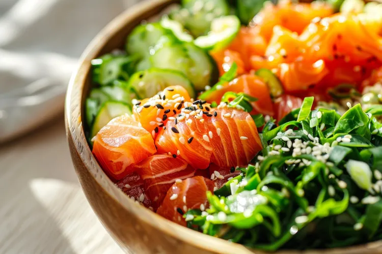 Salmon shoyu poke bowl