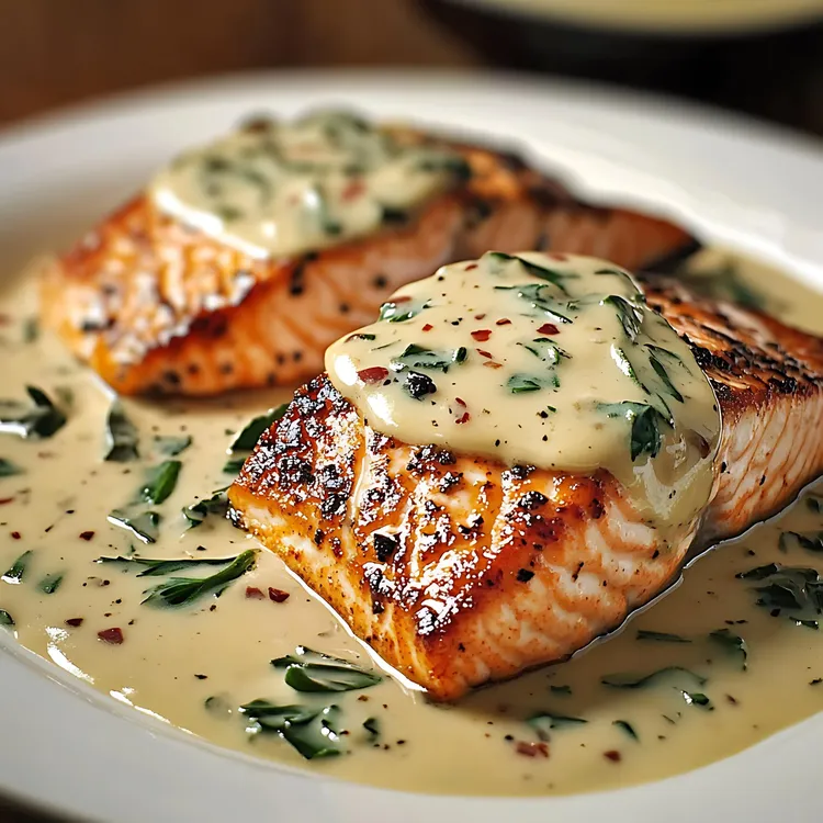 Salmon steaks with creamy herbed sauce