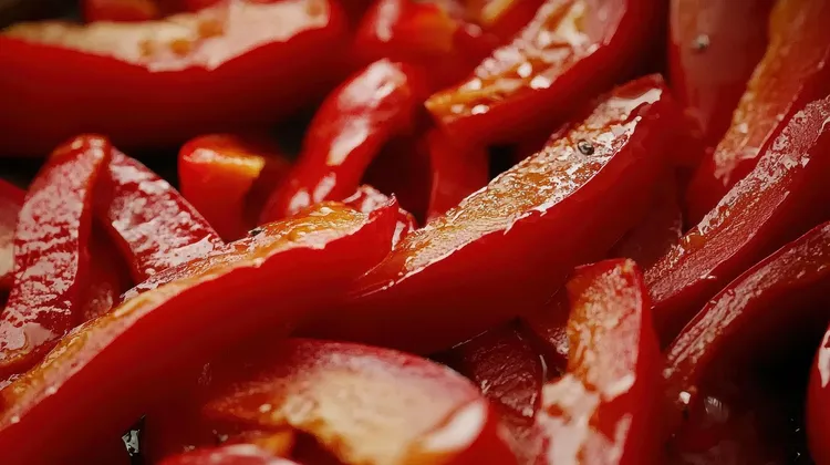 Stir-fried sliced red bell pepper