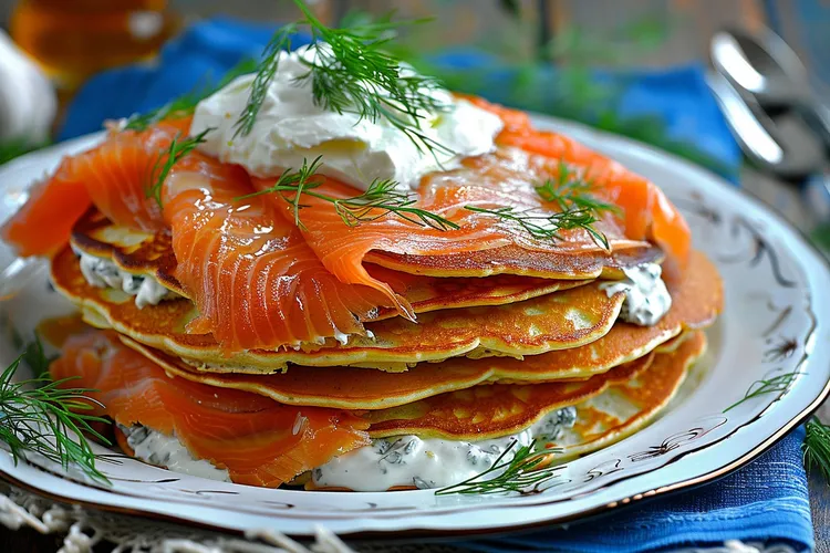 Smoked salmon crepe cake