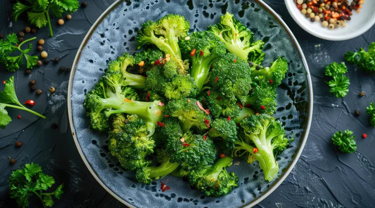 Garlic broccoli with chicken gravy