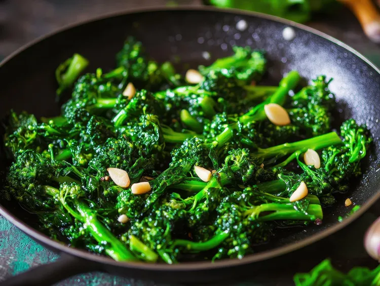 Garlic sauteed broccolini with chicken gravy