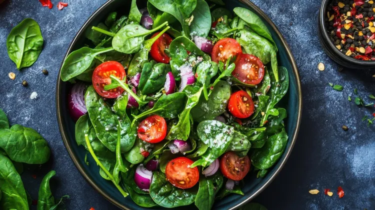 Fresh spinach, tomato and onion salad