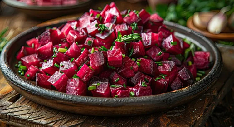 Steamed beets with tarragon and onion
