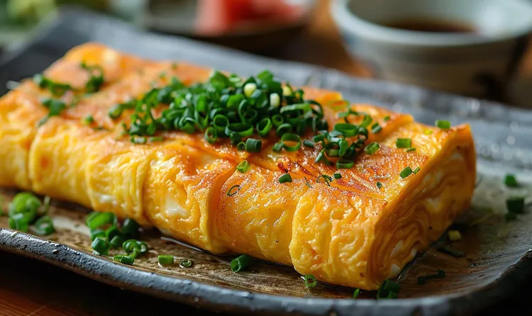Tamagoyaki with mirin, soy sauce and sugar