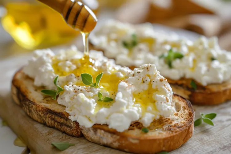 Coconut cottage cheese toast with honey