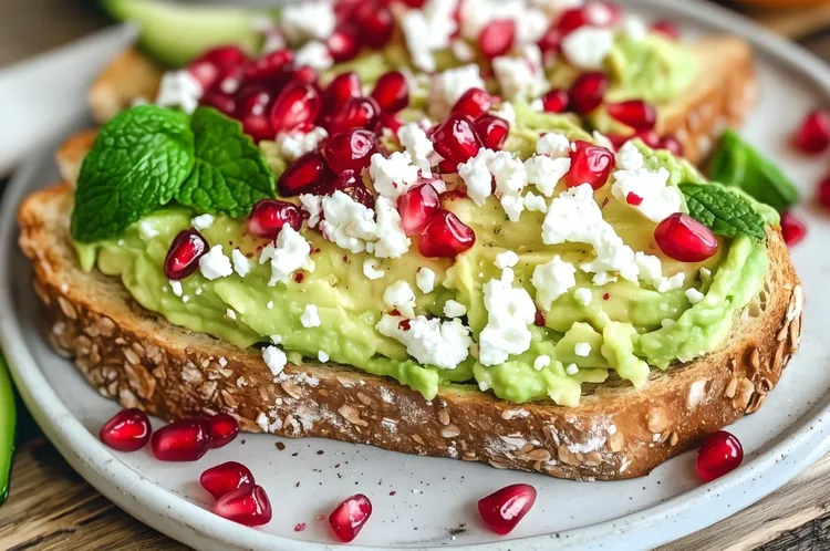 Avocado toast with feta & pomegranate
