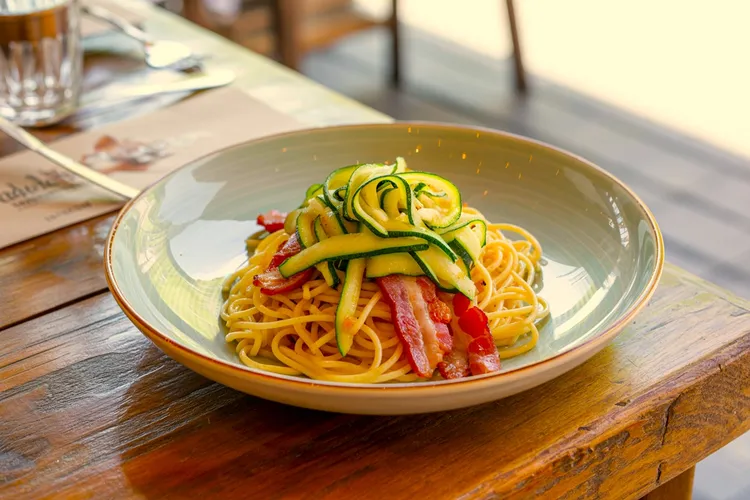 Bacon, zucchini and lemon spaghetti