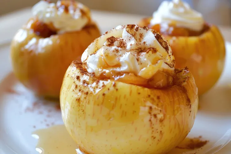 Baked apples with burnt sugar cream