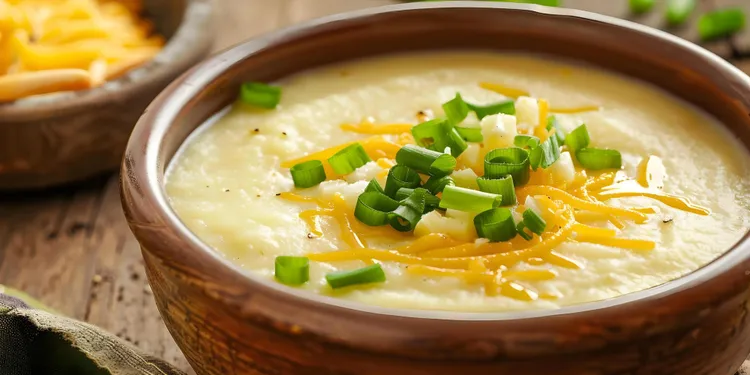 Baked potato soup with cheddar cheese