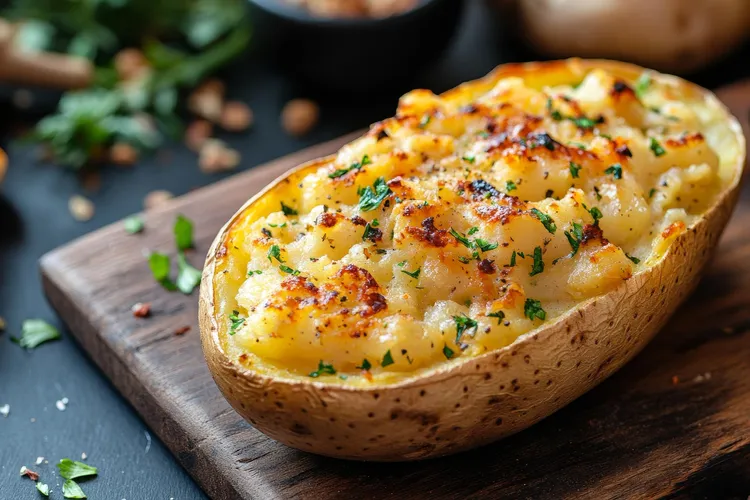 Baked potato with hummus and butter