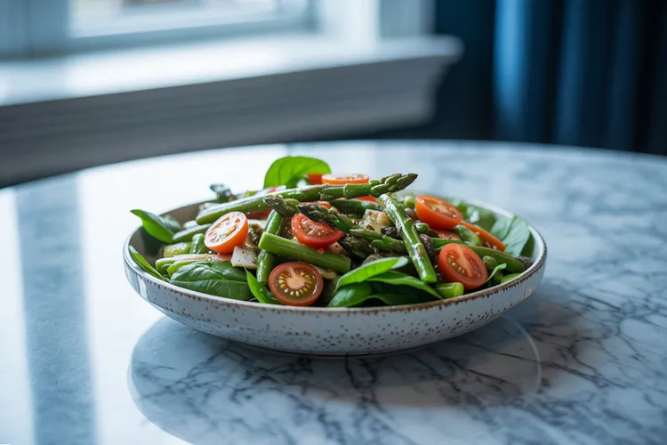 Bean, asparagus and cherry tomato salad