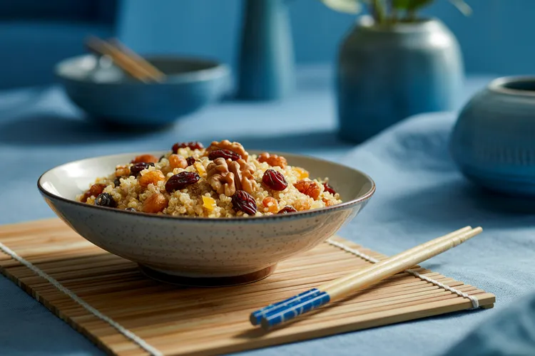 Quinoa with raisins, walnuts and dates