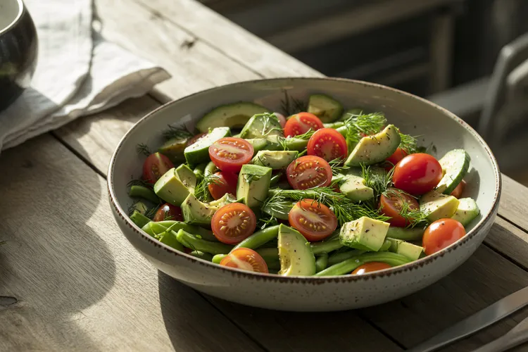 Cherry tomato, cucumber and green bean salad