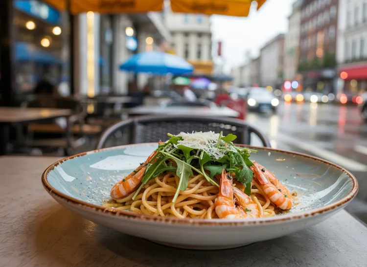Chilli shrimp and rocket spaghetti