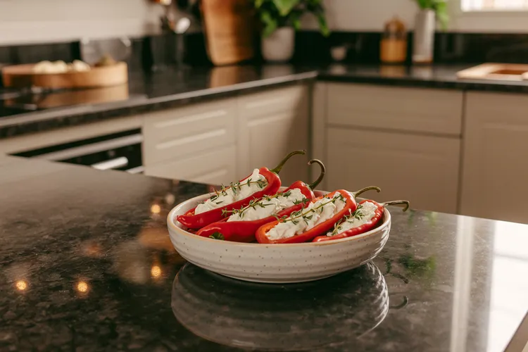 Chillies filled with herb cream cheese