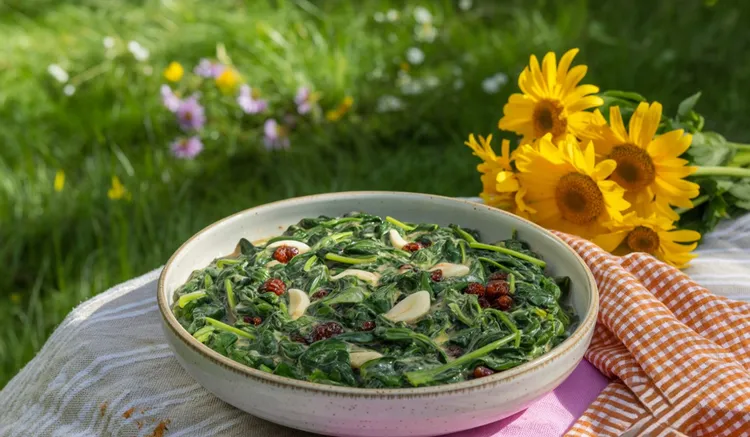 Creamed spinach with currants