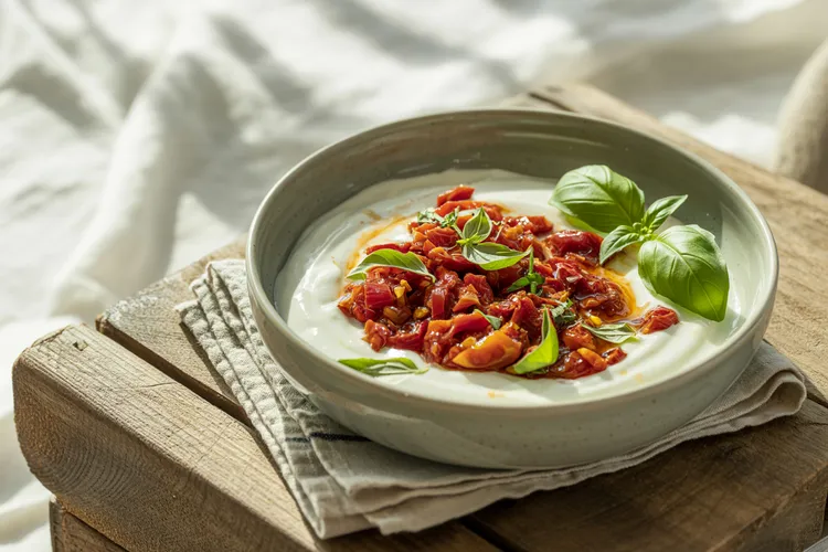 Yogurt with sun-dried tomatoes & basil