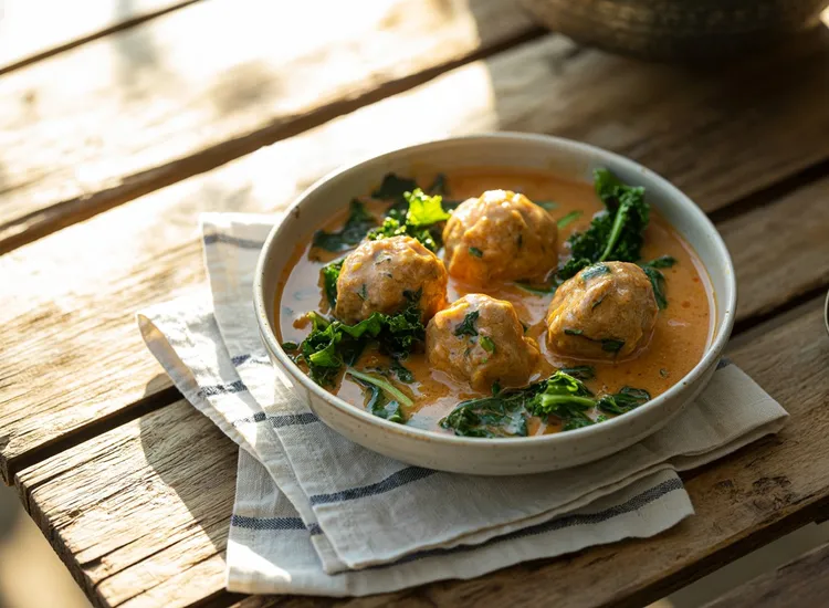 Meatballs and kale curry