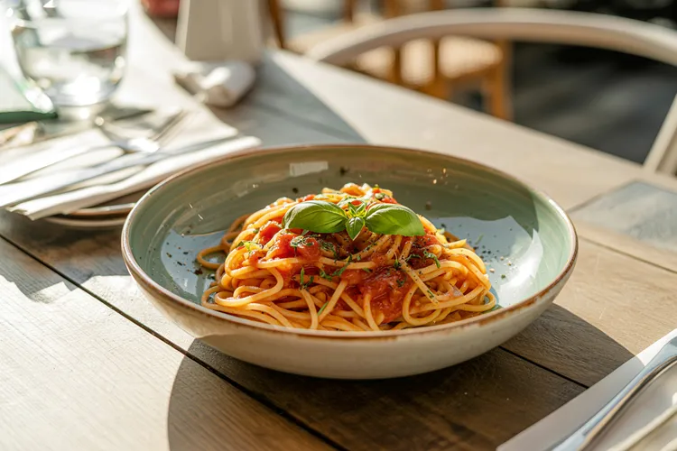 Whole-wheat pasta with tomato, basil and olive oil