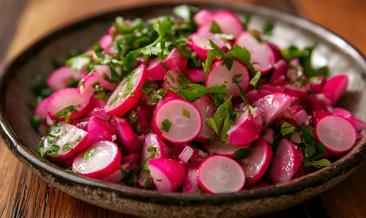Fresh radish salad with lemon and parsley