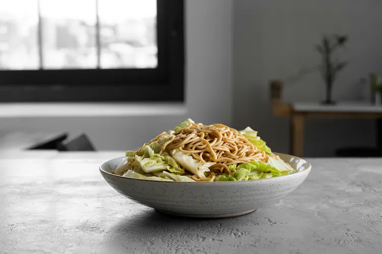 Cabbage and egg noodle stir-fry