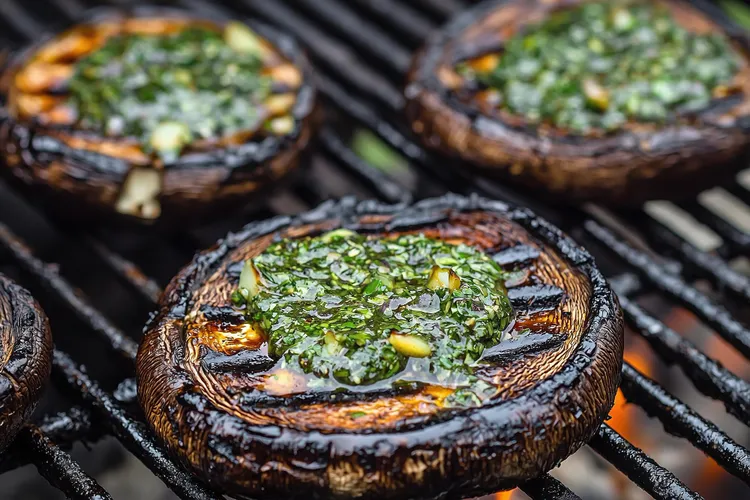 Grilled portobello steaks with avocado