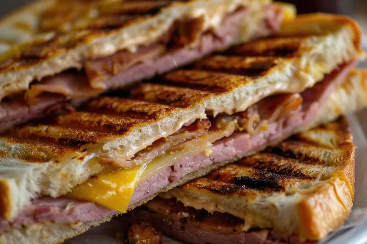 Grilled turkey ham and swiss sandwich