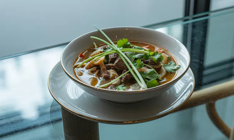 Beef, mushroom and cilantro soup
